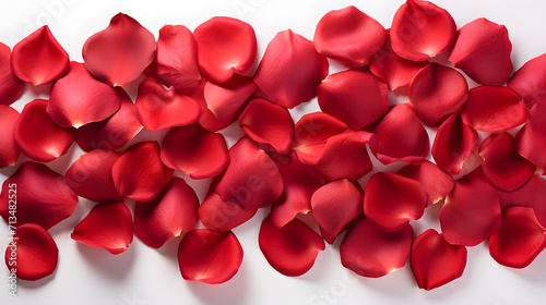 Red rose petals on a white background photo