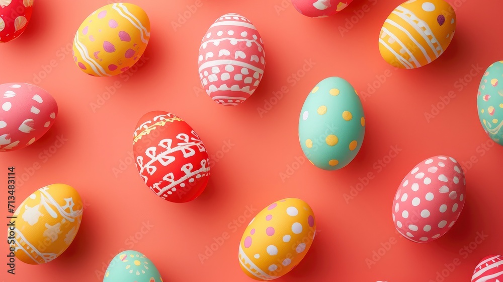 A Colorful Egg Pattern Illuminating a Solid Orange Background, Radiating Joy and Festive Cheer