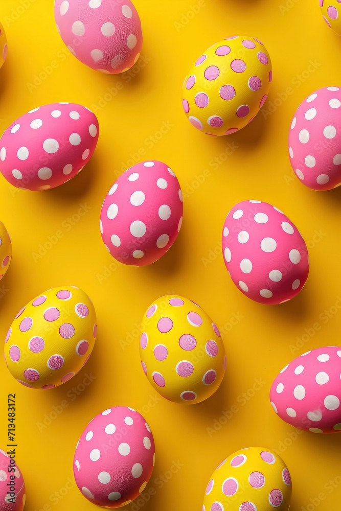 Colored Easter Eggs Adorned with Polka Dots, Dancing Playfully