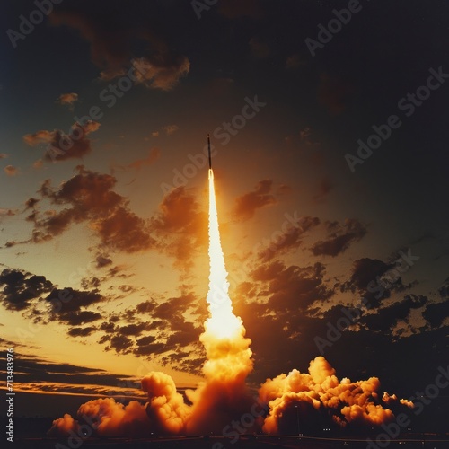 launch of a ballistic missile in the evening sky