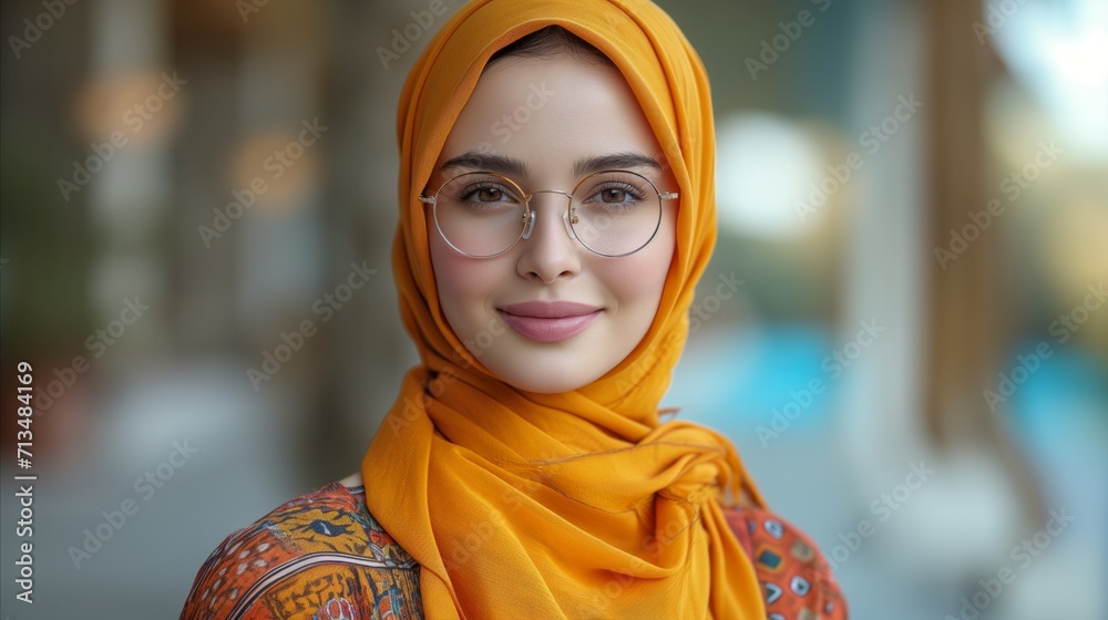 Confident young woman in hijab posing for a portrait with a smile Confident young woman in hijab posing for a portrait with a smile