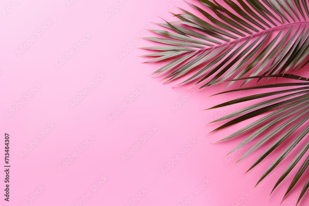 a close up of a palm leaf on a pink background with a place for an inscription in the middle of the image. a close up of a palm leaf on a pink background with a place for an inscription in the middle of the image.