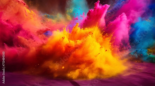 Abstract art powder paint on white background. Colorful powder splatted background for Holi celebration.