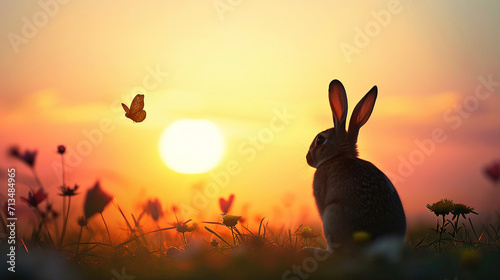 Easter Bunny Silhouette Against a Sunset