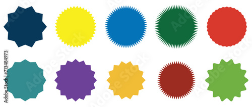 Set of vector starburst, sunburst badges. Simple flat style Vintage labels. Design elements. Colored stickers. A collection of different types and colors icon. eps 10 photo