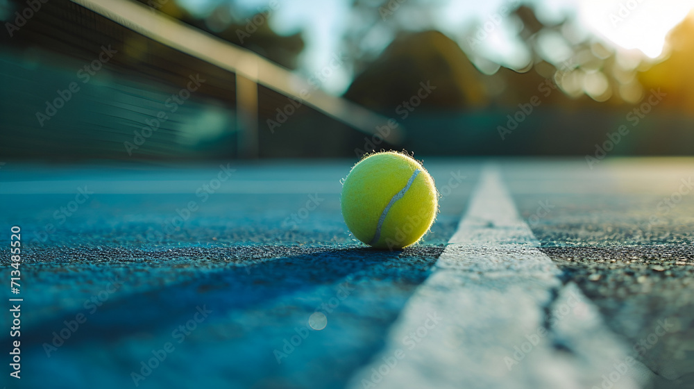 Ball next to the lines on a paddle tennis court. Racket sport concept.