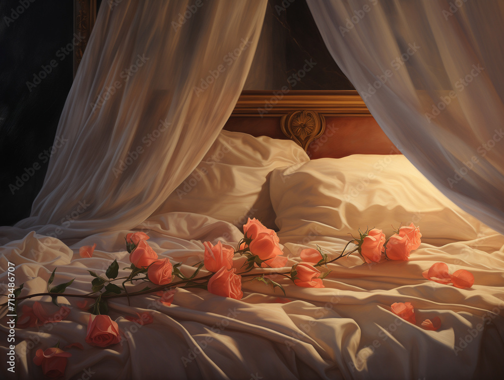 Romantic Bedroom, rose on the bed