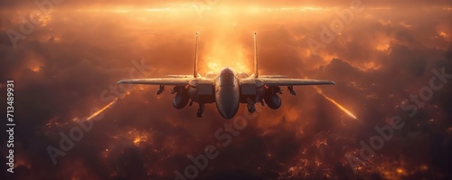 jet aircraft flying in the air and looking for a target. soldiers ready with their weapons. created by ai photo