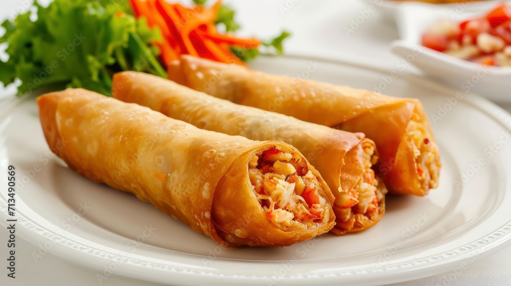 crab cake egg rolls festive christmas or easter appetizer with tomato sauce or ketchup crab cake egg rolls festive christmas or easter appetizer with tomato sauce or ketchup