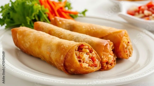 crab cake egg rolls festive christmas or easter appetizer with tomato sauce or ketchup