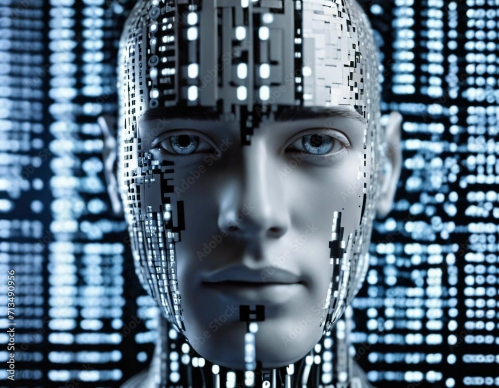 Mannequin with Digital Face Representing Artificial Intelligence and Virtual Reality, Artificial Intelligence (AI) and Robotics Concept Image Mannequin with Digital Face Representing Artificial Intelligence and Virtual Reality, Artificial Intelligence (AI) and Robotics Concept Image