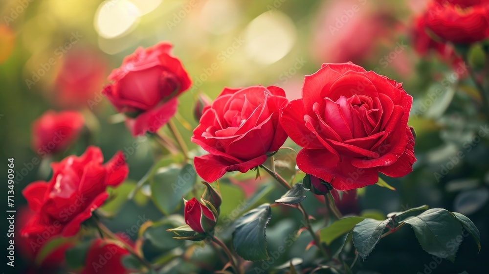 Red roses bloom in the summer in the country garden Red roses bloom in the summer in the country garden