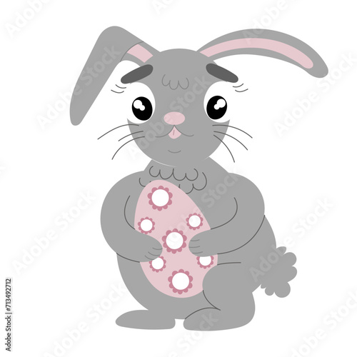 An Easter bunny cartoon rabbit holding a giant Easter egg illustration