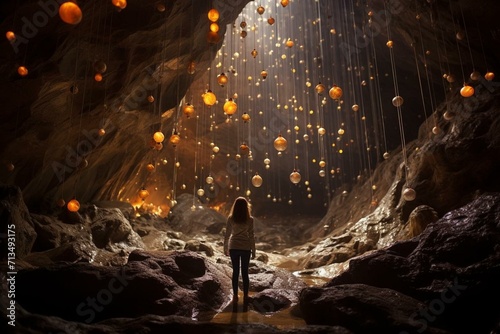 Underground crystal cave of fantasies. Generative AI