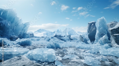 Glacial ice clinging to a rugged mountainside, creating a dramatic contrast against the deep blue sky above -Generative Ai