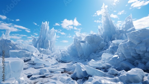 Glacial ice clinging to a rugged mountainside, creating a dramatic contrast against the deep blue sky above -Generative Ai