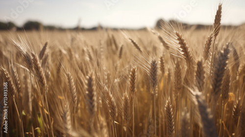 Realistic ripe ears of wheat in the field bathed in the sun s rays  nature landscape