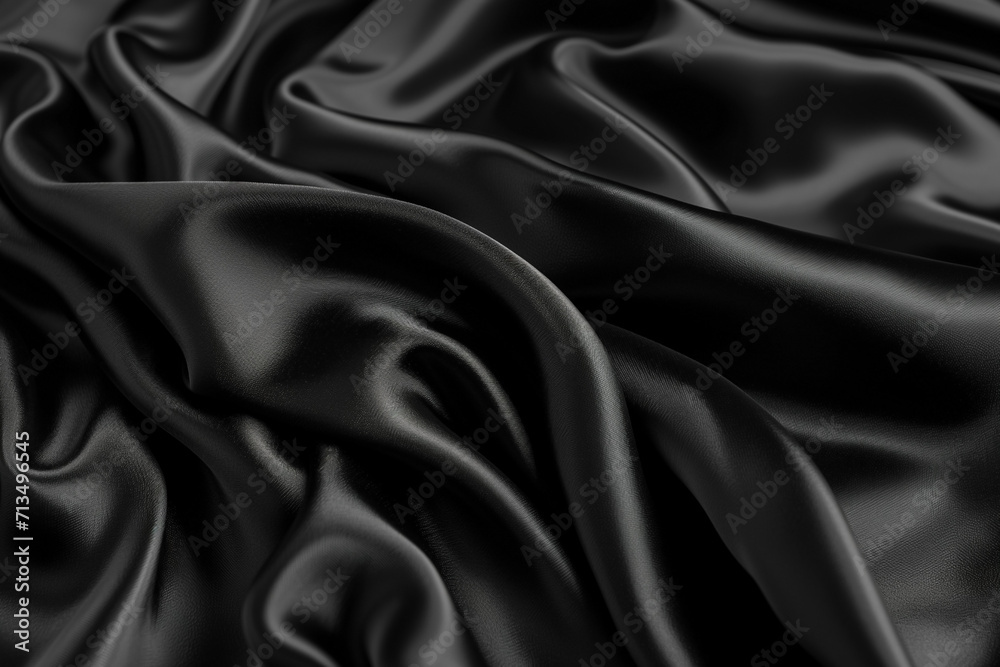 Fototapeta premium silk satin black color, creases in fabric, elegant background with copy space, top view