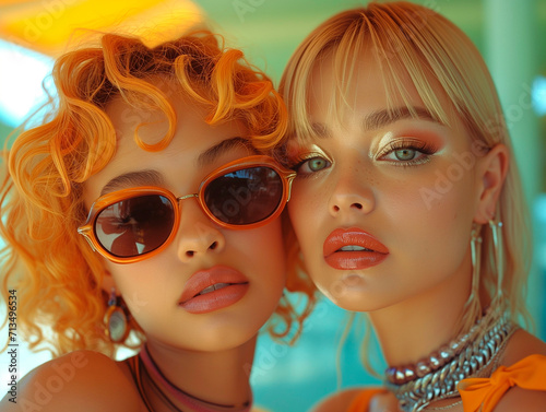 Fashion photo of two modern young girls