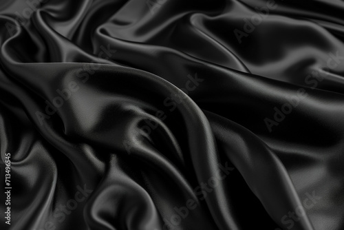 silk satin black color, creases in fabric, elegant background with copy space, top view