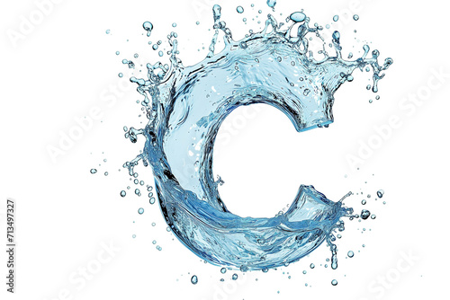 Water alphabet letter C from splashes with drops, isolated on white background