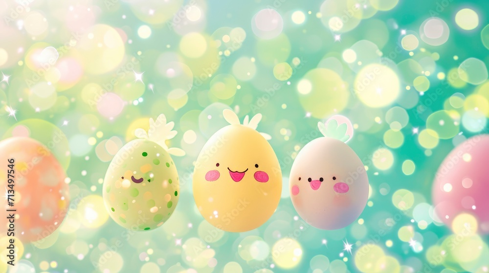 A lovely pattern of flying eggs set on a bokeh background, giving happiness and joy for the upcoming Easter celebration.