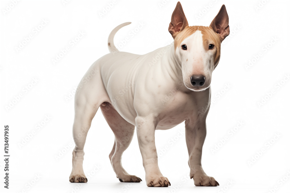 Bull Terrier dog standing, isolated on white background