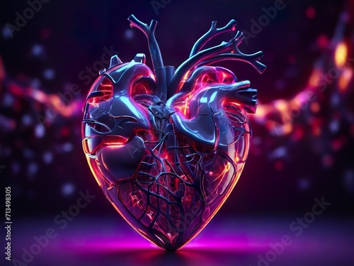 High-tech heart, made of illuminated neurons, ai generated