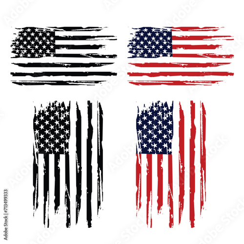 Distressed American Usa Flag On White Backround Bundle Design For T Shirt Poster Banner Backround Print Vector Eps Illustrations..