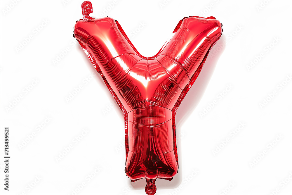 letter Y made from red shiny balloon, isolated on white background