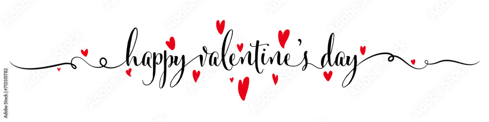 Happy Valentine's Day banner, lettering text, red hearts Happy Valentine's Day banner, lettering text, red hearts