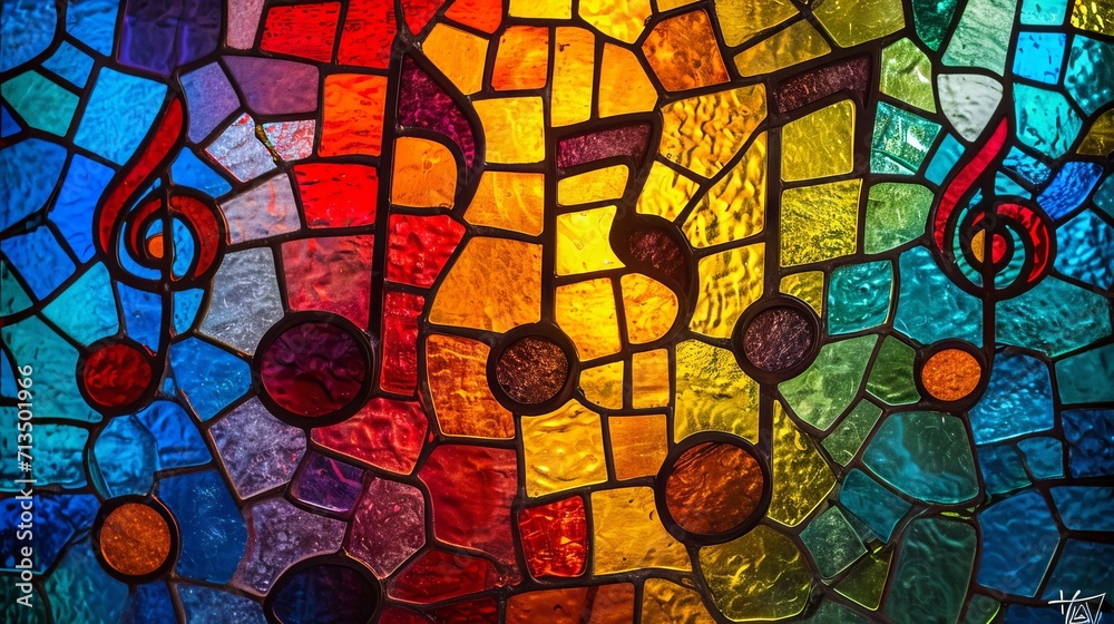 Stained glass window background with colorful Music note abstract. Stained glass window background with colorful Music note abstract.