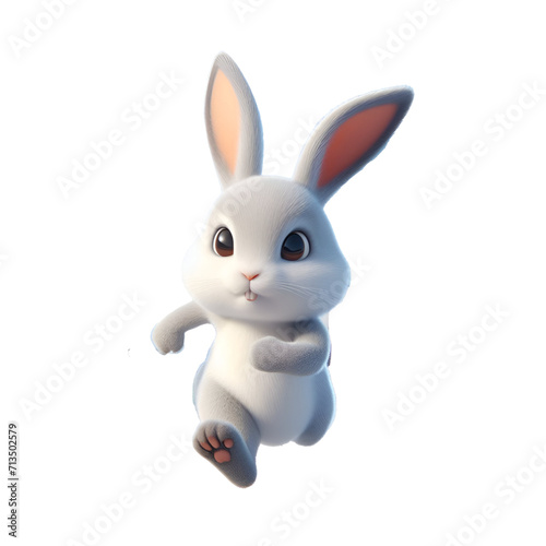 A rabbit running towards the camera. Isolated on white background.