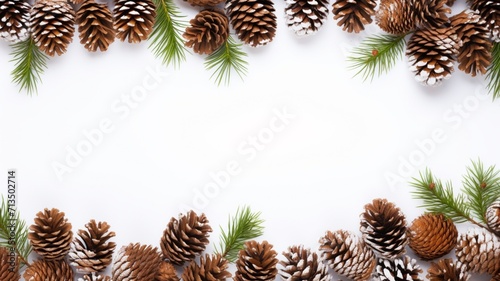 Christmas horizontal frame made from fir tree branches white background image