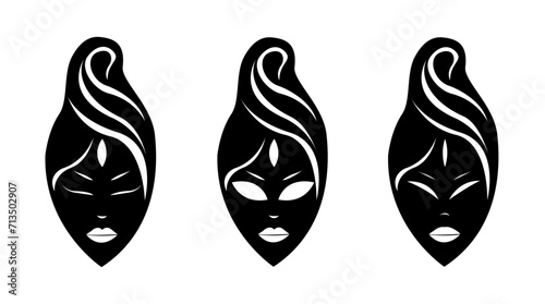 Magical portrait of a woman yogini girl of spiritual beauty with the eye of knowledge, decorative line minimal logo, vector illustration. Sacred mystical female head glamor silhouette meditation spa
