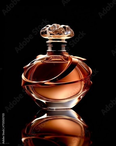 Round Rose Gold Perfume Bottle on Black Background