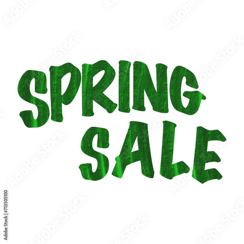 Handwriting lettering on retro style for card, t-shirts, posters, etc. White,  green. Lettering. Spring sale on square shape. Illustration design banner.