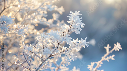 In the photo, crystal structures of hoarfrost are visible, as if they create their own unique orna