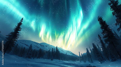 Polar skys are filled with light fireworks, like a night performance of Arctic light photo