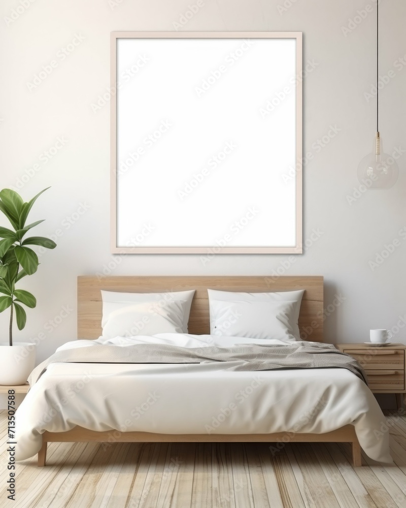 Naklejka premium Cozy Bedroom With Bed and Plant