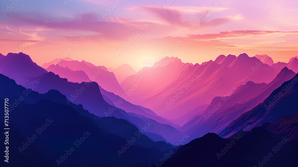 The magic of sunset turns mountains into giant silhouettes painted in shades of pink and peach