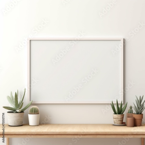 Wooden Table With Potted Plants Next to White Wall