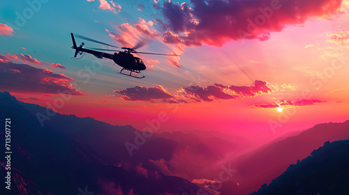 The helicopter lines are sophisticated against the background of the mountains, creating the impre