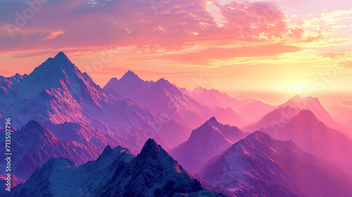 The mountains are shrouded in amethyst light of sunset, like precious stones in heavenly decoratio