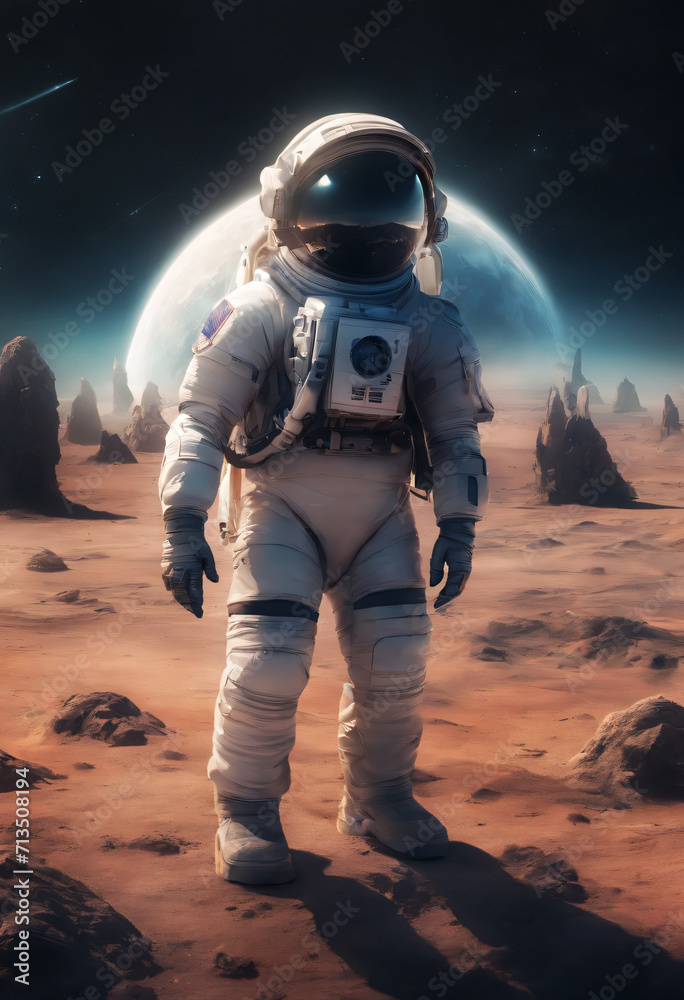 the cosmonaut landed on another planet. An astronaut in space the cosmonaut landed on another planet. An astronaut in space