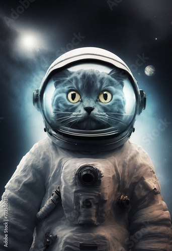 The cat is an astronaut in space