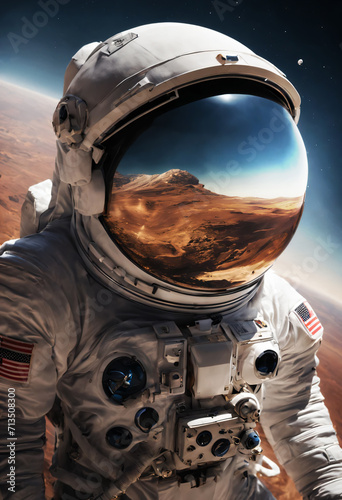 astronaut close-up in space around the planet.digital space art. Ai 