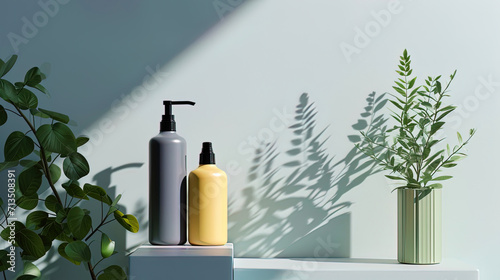 The shampoo in the photo caresses with its minimalistic design, emphasizing naturalness and elegan photo