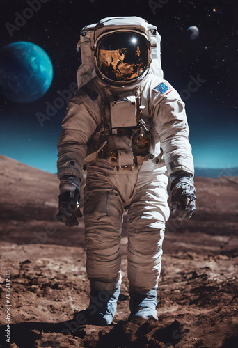 astronaut close-up in space around the planet.digital space art. Ai 