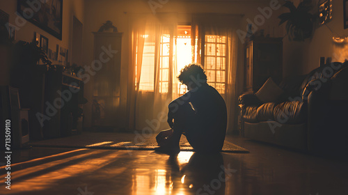Stock photograph of one man having anxiety attack, burnout, stress. Mental helath.